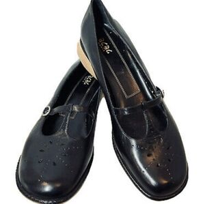 BCBG Paris Black Leather Mary Jane Wedge Flats – Cutout Rubber Sole, Size 5.5B